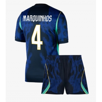 Billige Fotballdrakt Brasil Marquinhos #4 Replika Bortedraktsett Barn VM 2026 Kortermet (med bukser)